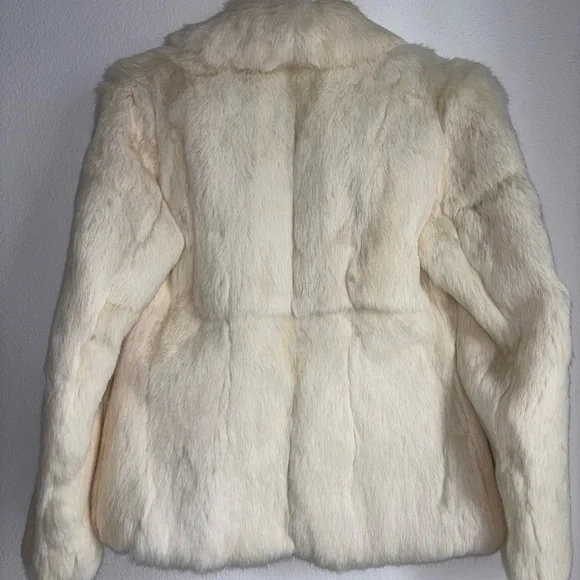 Vintage Genuine Rabbit Fur Coat Cream/ White Colored Size 6 - Picture 7 of 11